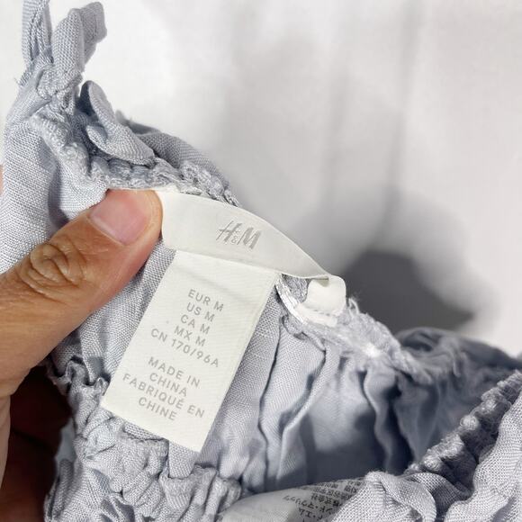 H&M Womens Small Light Blue Grey Camisole Crop Top Tank Ruffled Open Back Woven - Picture 3 of 8